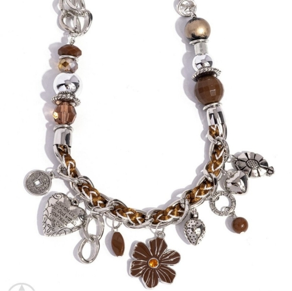 5 For $20 PAPARAZZI "CHARMED I AM SURE" BROWN BLOCKBUSTER NECKLACE & EARRING SET - Picture 5 of 6